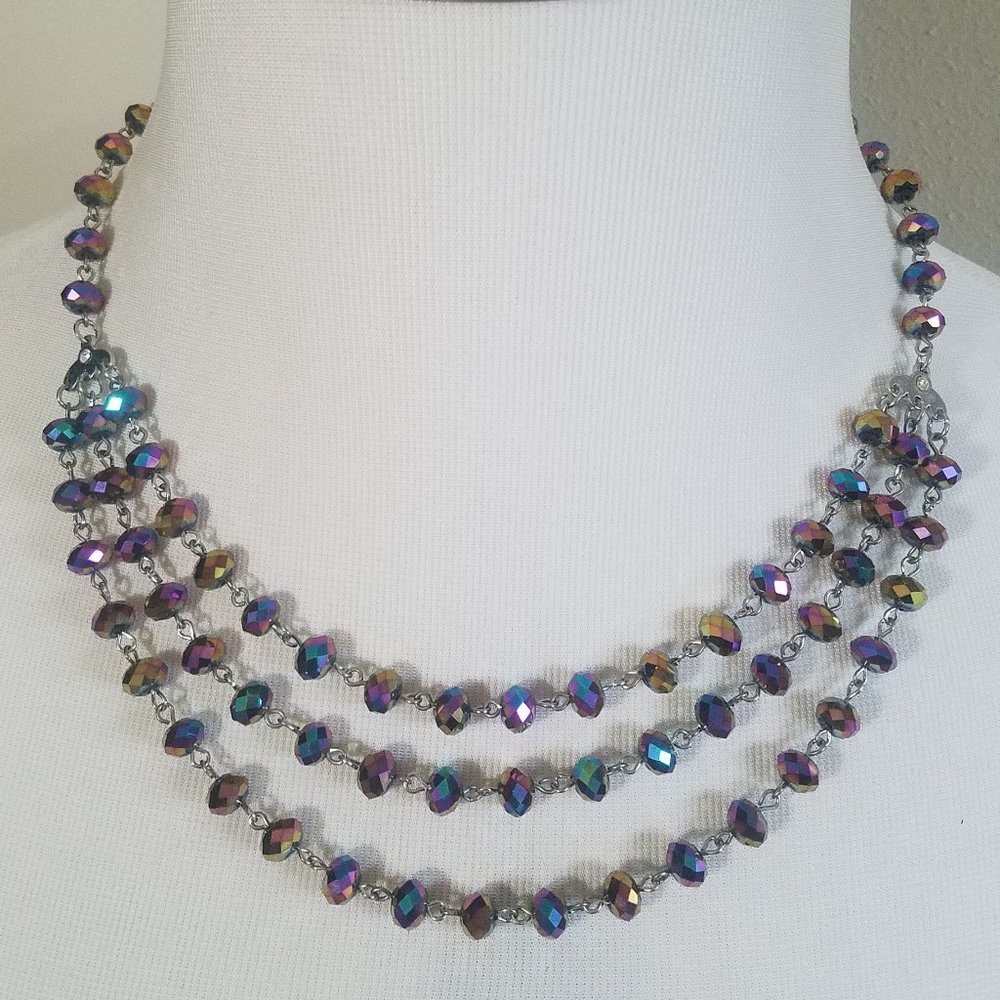 Iridescent Faceted Beaded Triple Layer Necklace
